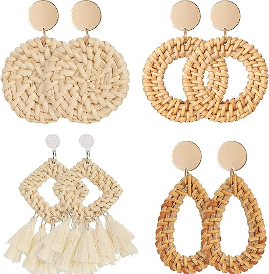 Earrings, Lightweight Geometric Earings, Tassel Woven Bohemian Earrings, Handmade Earings, Drop Dangle Earrings -4 Pairs Earrings, Lightweight Geometric Earings, Tassel Woven Bohemian Earrings, Handmade Earings, Drop Dangle Earrings -4 Pairs